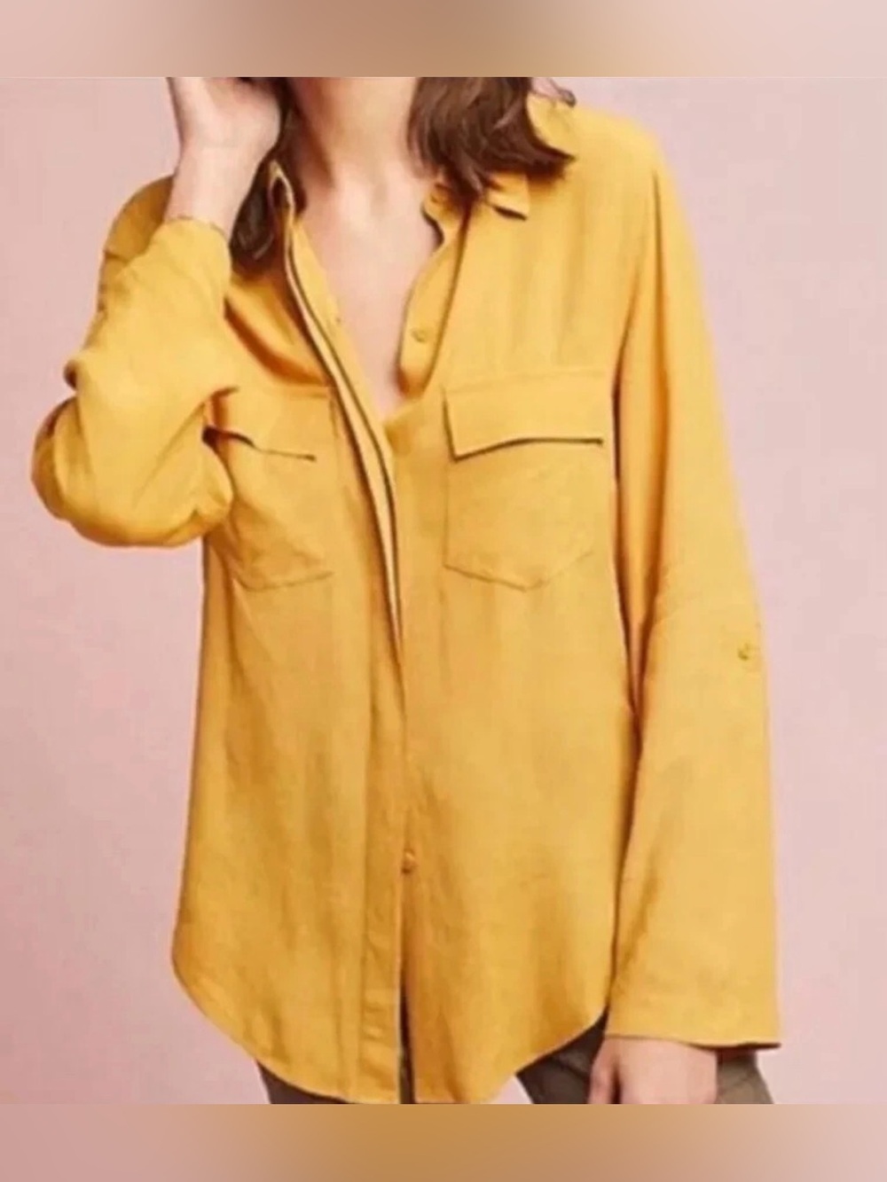 Porridge by Anthropologie Keagan Button-Up Shirt XL Mustard Yellow